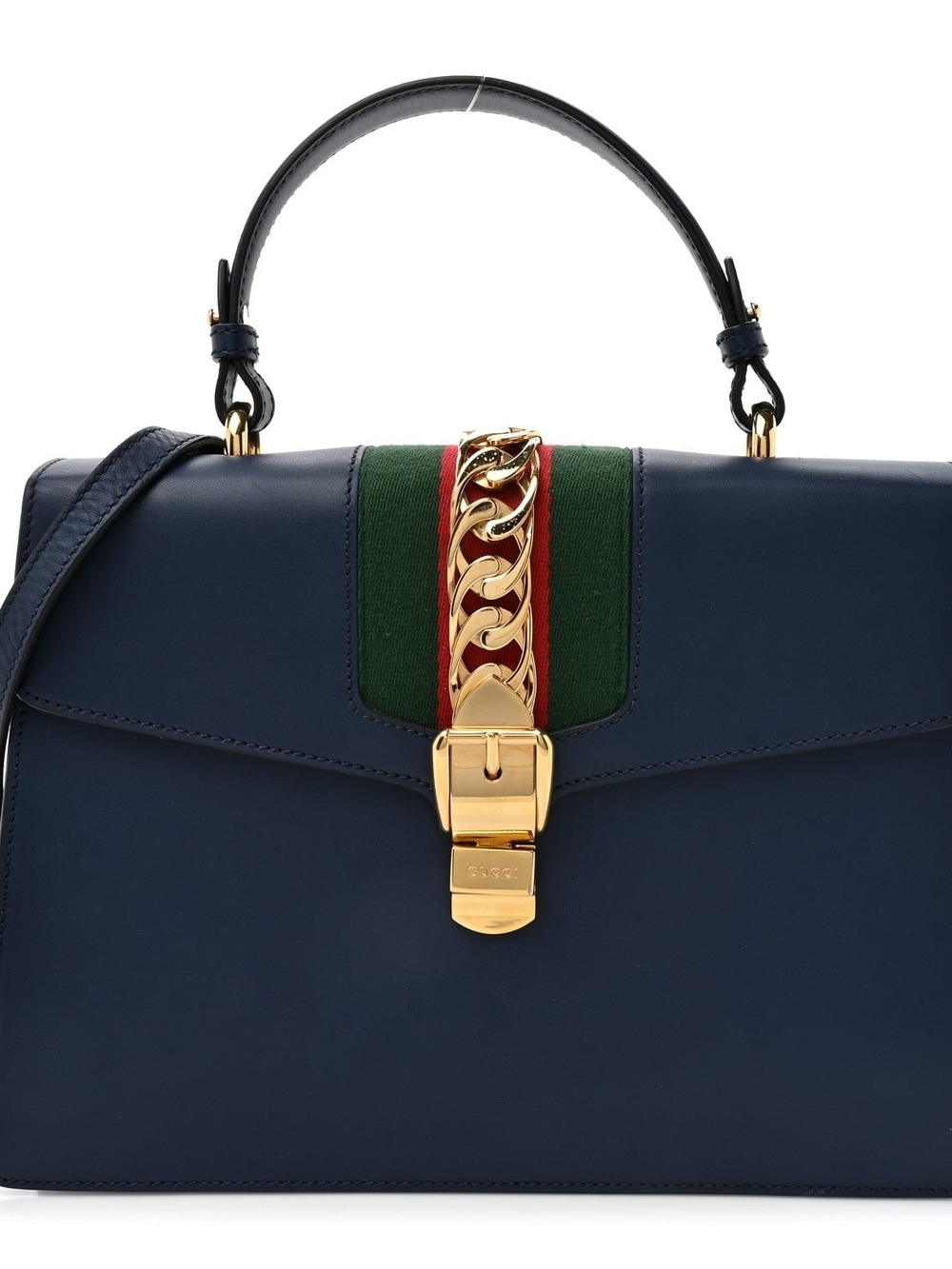 Autentic GUCCI Calfskin Medium Sylvie Top Handle Bag Blue